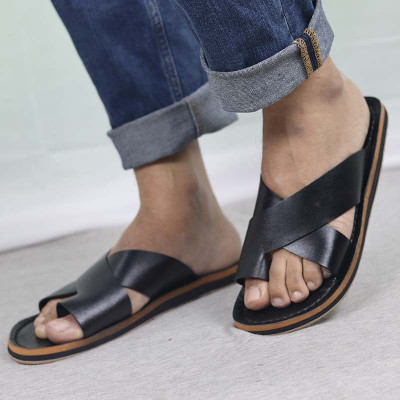 premium quality genuine Leather sandel one fingar black