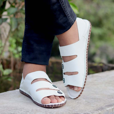 artificial leather magic Super Soft Genuine white batton china Sandal