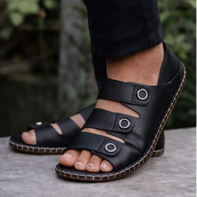 artificial leather magic Super Soft Genuine china Sandal ( black batton)