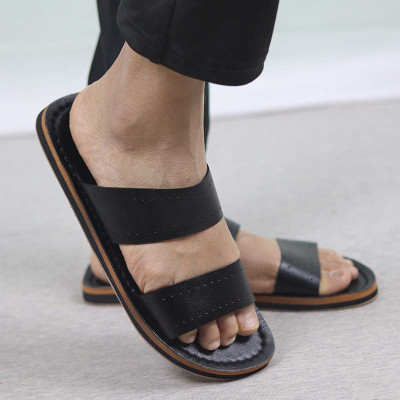 premium quality genuine Leather sandel two belt black