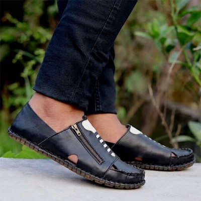 Artificial Leather Magic Super Soft Genuine Black Zipper China Sandal