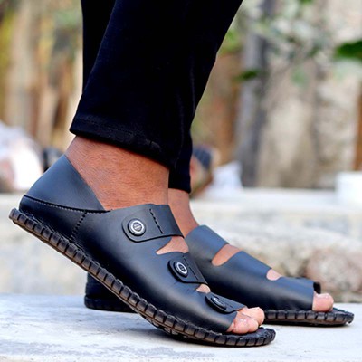 Artificial Leather Magic Super Soft Genuine Black Button China Sandal