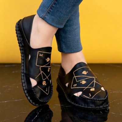 Artificial Leather Magic Super Soft Genuine china black card print Sandal