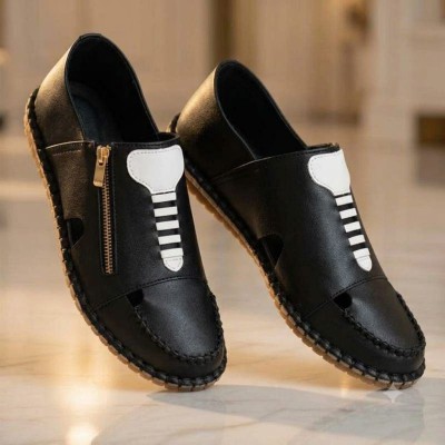 Artificial Leather Magic Super Soft Genuine Black Zipper China Sandal