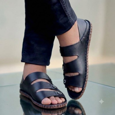 Artificial Leather Magic Super Soft Genuine Black button China Sandal