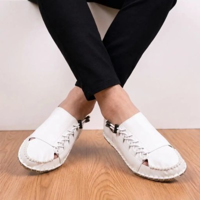 Artificial Leather Super Soft Genuine white china Sandal ( sada side fita )